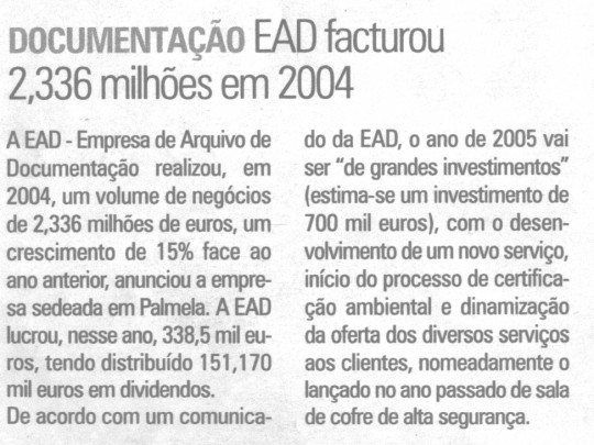 EAD faturou 2,336 milhões em 2004