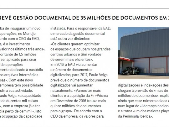 EAD prevê gestão documental de 35 milhões de documentos em 2017.