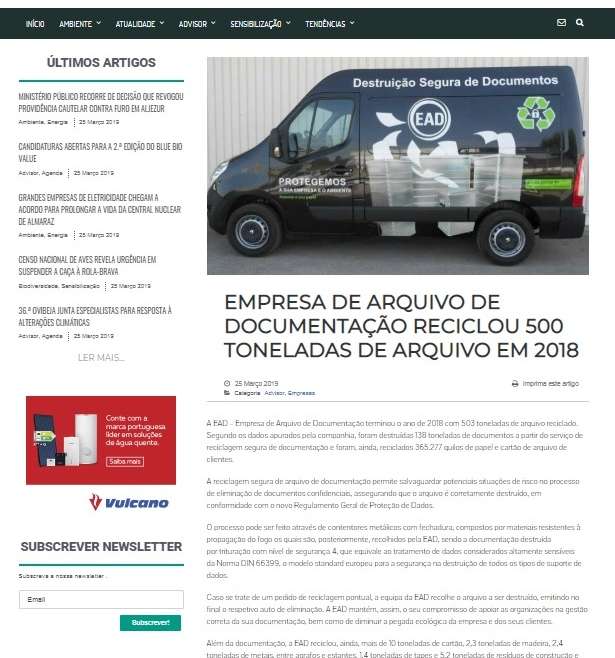 Empresa de Arquivo de Documentação reciclou 500 toneladas de arquivo em 2018