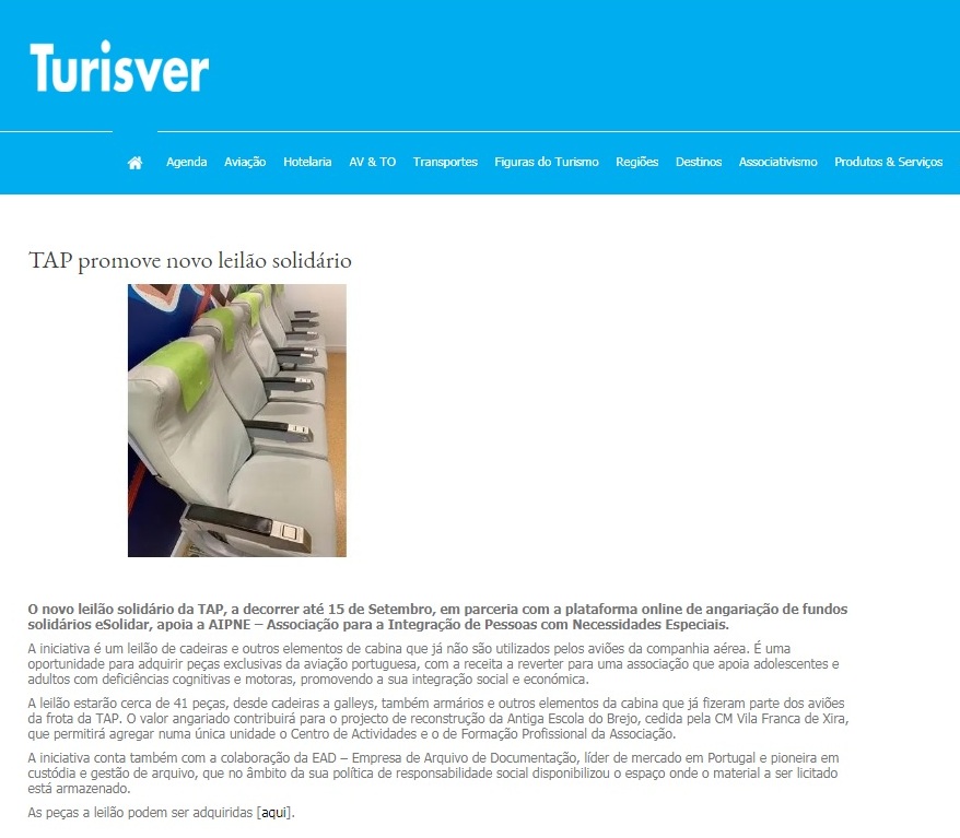 TAP promove novo leilão solidário