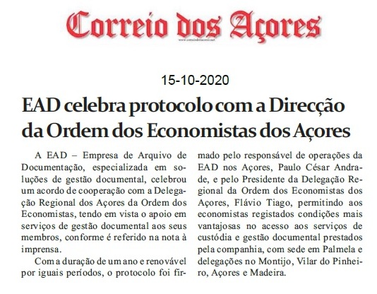 EAD celebra protocolo com a Direção da Ordem dos Economistas dos Açores
