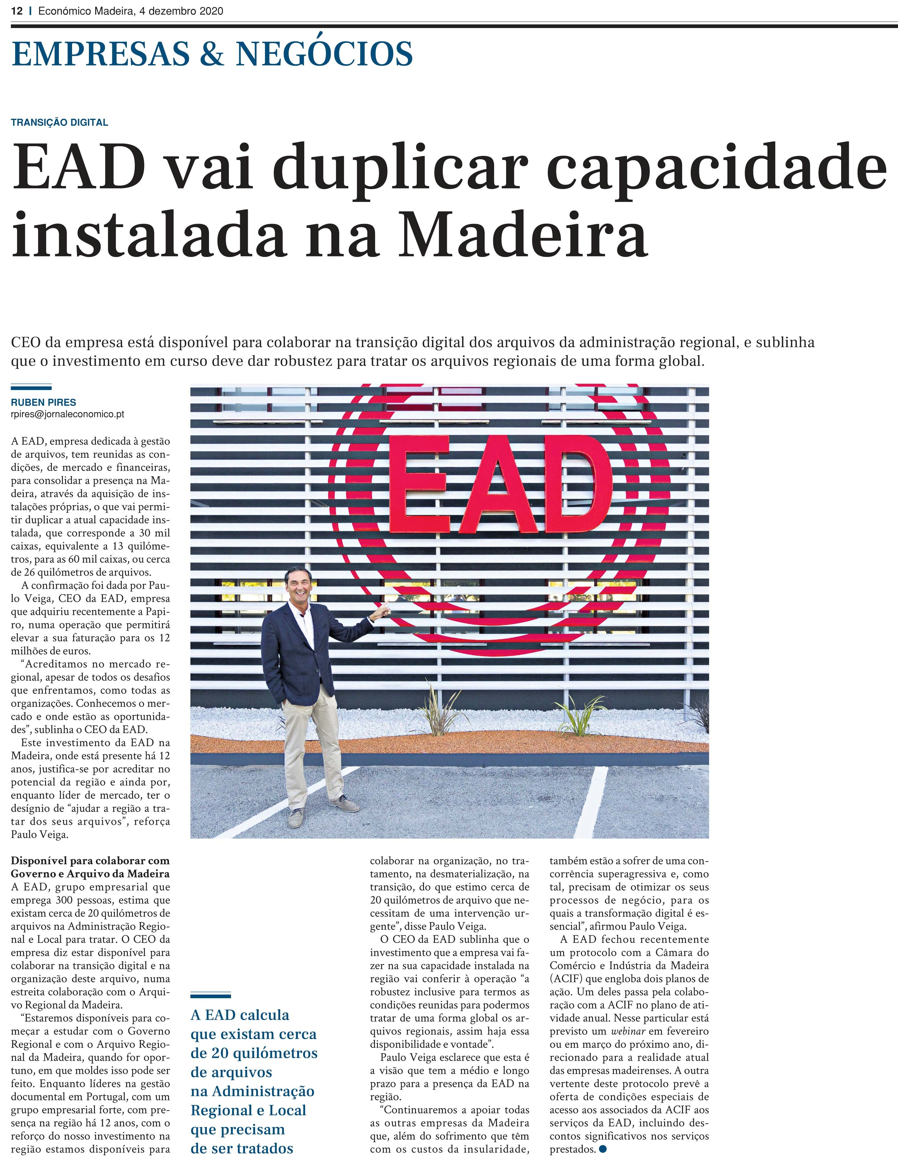 EAD vai duplicar capacidade instalada na Madeira