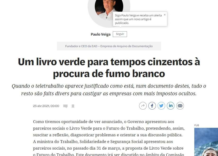 Um livro verde para tempos cinzentos à procura de fumo branco