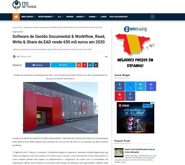 Software de Gestão Documental & Worklflow, Read, Write & Share da EAD rende 650 mil euros em 2020
