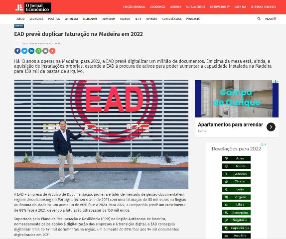 EAD prevê duplicar faturação na Madeira em 2022