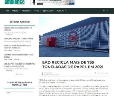 EAD recicla mais de 735 toneladas de papel em 2021